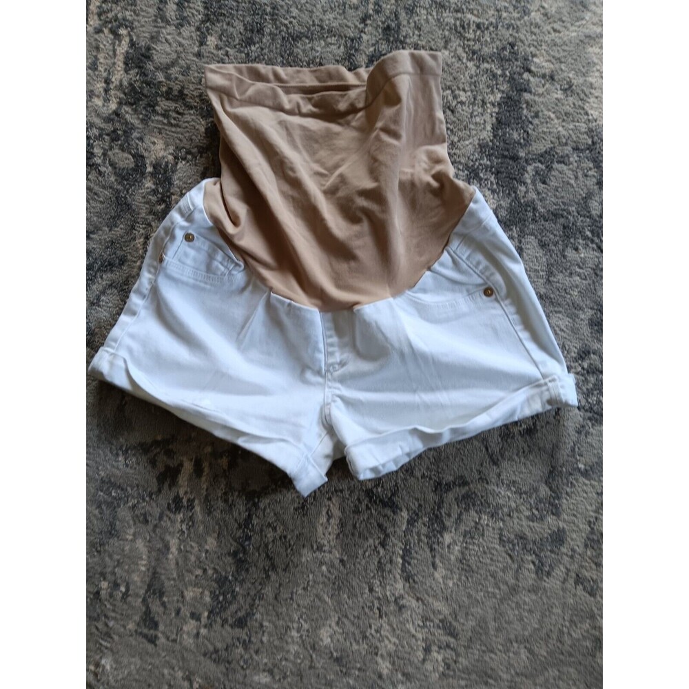 Luxe Essentials Denim Womens White Pull On Belly Maternity Short Size Medium